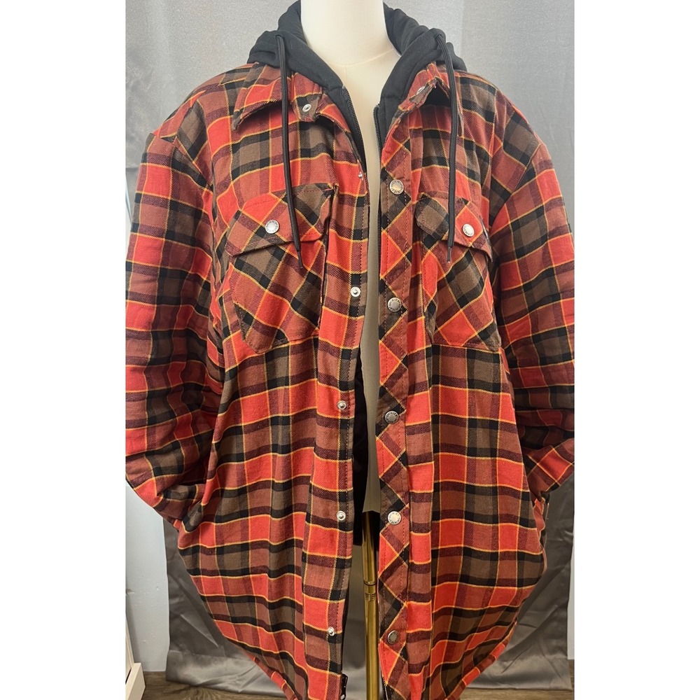 Dickies Work Coat Flannel Quilt Lined Plaid Hoodie Red Black XL